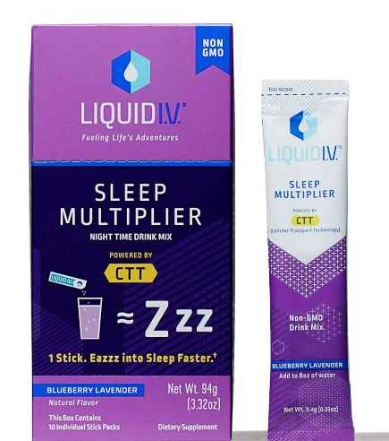 Liquid I.V. Sleep, Clean Sleep Support, Fast Acting, Natural Melatonin, L-theanine, Valerian Root, Sleep Aid (Blueberry Lavender, 10 count)