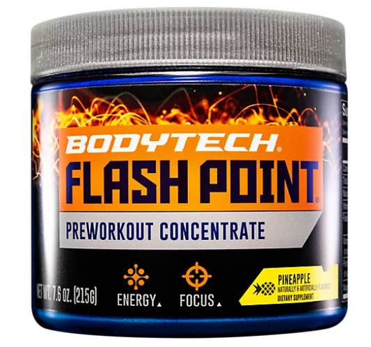 BodyTech Flash Point Pre Workout Concentrate for Energy, Focus & Stamina, Pineapple (201 Grams Powder)